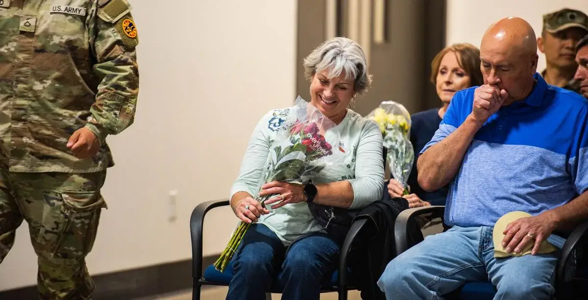 Emotional parents at an Idaho Army National Guard ceremony, photo by Rusty Rehl