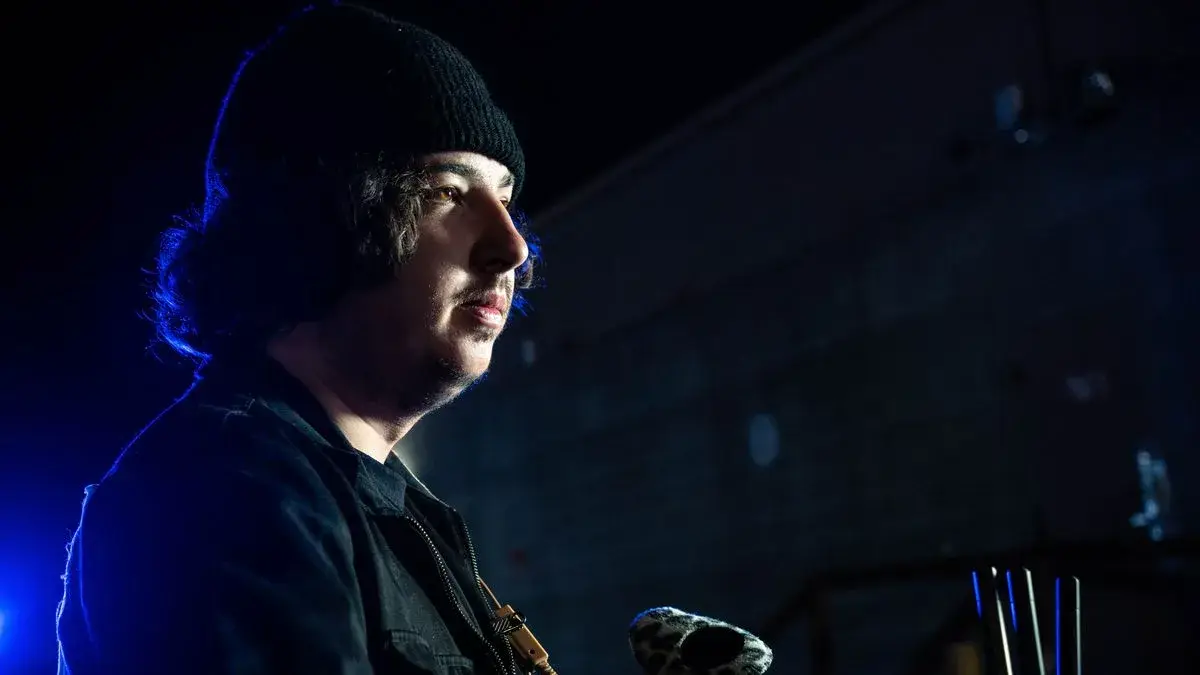 Zack Mahar, blue-lit profile portrait by Boise, Idaho photographer Rusty Rehl